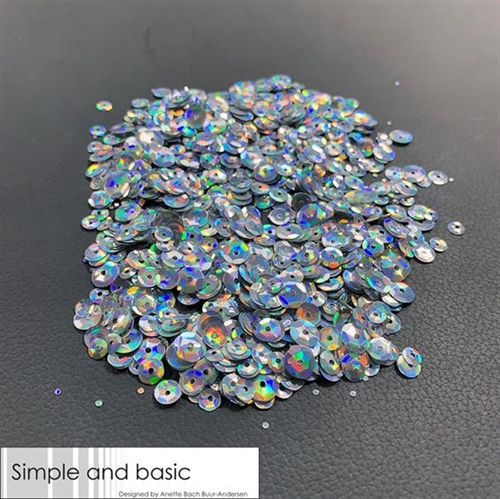 Simple and Basic pailletter/sequins Holographic silver 4-5-6mm 30g
